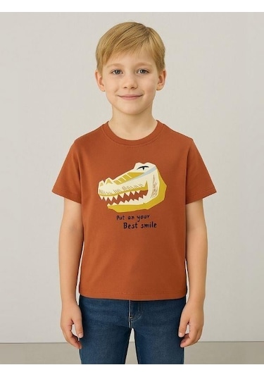 Jack Lions Erkek Bebek Pamuklu Dinozor Baskılı Tshirt-15584 Kahverengi