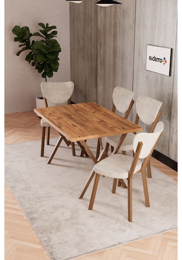 Elma 4 Kişilik Mutfak Yemek Masa Takımı Krem