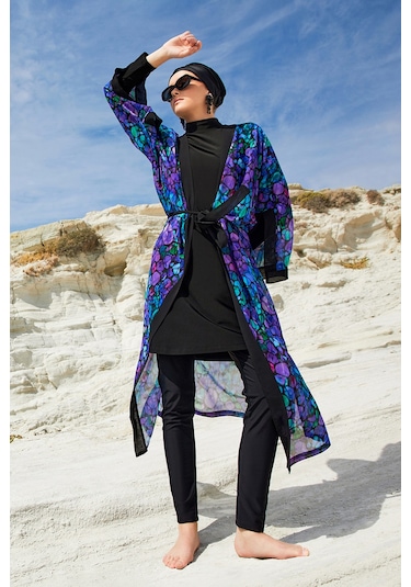 Adasea Uv Korumalı Mayo Üzerine Tek Pareo Kimono 1711 Mor Mor