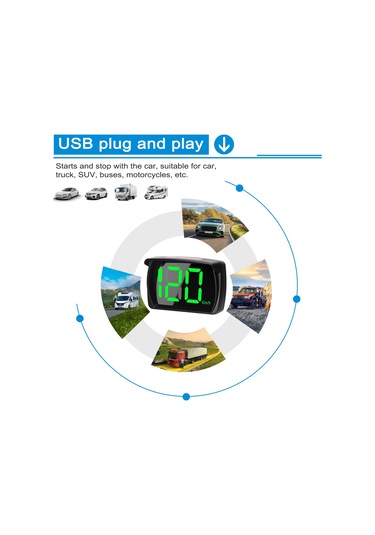 Suofeng Siyah Araç Gps/bd Çift Mod Konumlandırma, Gerçek Zamanlı Hız Gösterici Km/h/mph , Usb Plug & Play, Gölgelikli, Led Ekranlı - Paket 1
