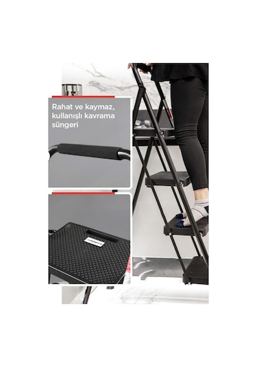 Perilla 51404 Stepla Geniş 4 Basamaklı Katlanır Merdiven Eurotower Siyah