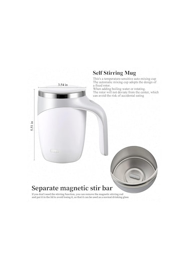 Tenfowee Şarjlı Beyaz Manyetik Karıştırıcı, Çift Duvarlı Isı Saklama, Leak-proof Paslanmaz Çelik Seyahat Bardak Beyaz