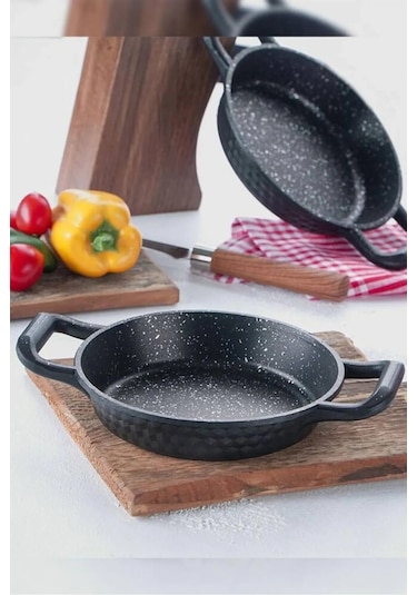 Leony 3 Parça Sahan Tava Seti 18 Cm-20 Cm-22 Cm Siyah Döküm Granit Kapl