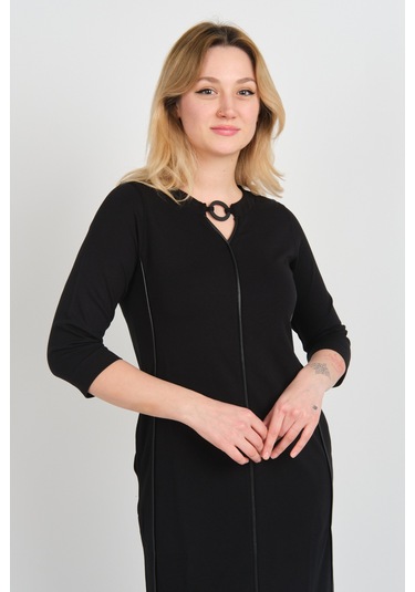 Sistas Kadın Yaka Detaylı Reglan Kol Elbise 23822 Siyah Siyah