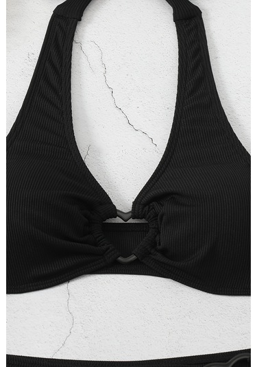 Angelsin Kalp Aksusuarlı Bikini Takım Çıkartılabilir Kaplı Siyah
