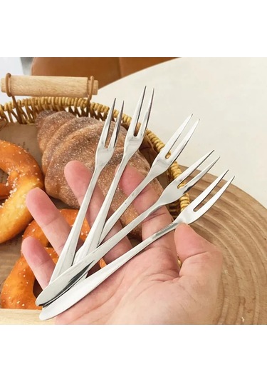 Lemestar 5 Parça Inox Salata Çatalı Seti - Altın Kaplama, Hafif Ve Dayanıklı, Günlük Mutfak Kullanıma Uygun Gümüş