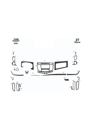 Ford Transit Konsol-torpido Kaplama 2020- 27 Parça-karbon Karbon