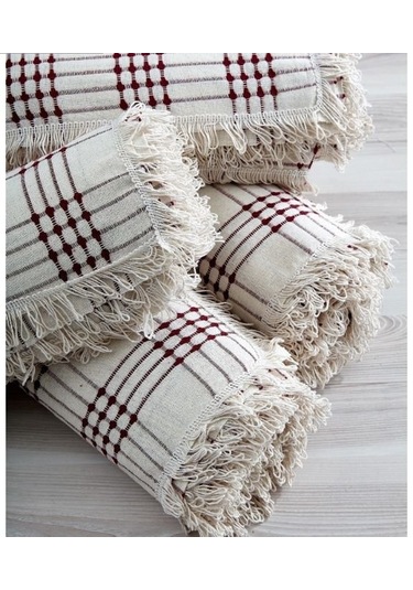 %100 Pamuklu Dört Tarak Krem Buldan Işi Çekyat-Koltuk Örtüsü 180x180