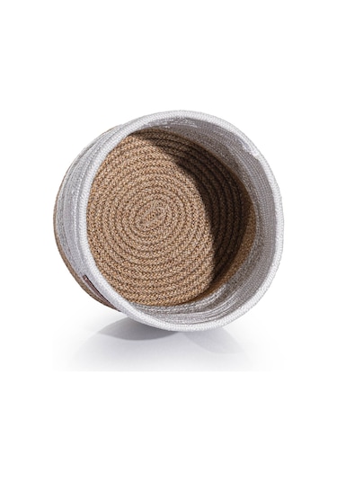 Koza Home Cesta El Yapımı Pamuklu Multi Beyaz Gri Natural Hasır Dekoratif S