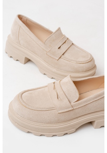746-759 Bej Süet Günlük Yüksek Tabanlı Loafer Ayakkabı Bej