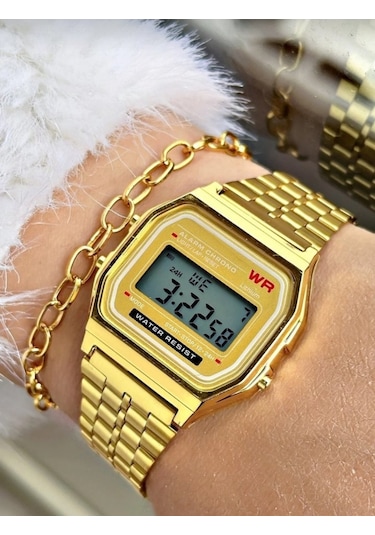 Altın Unisex Çelik Kol Saati Gold