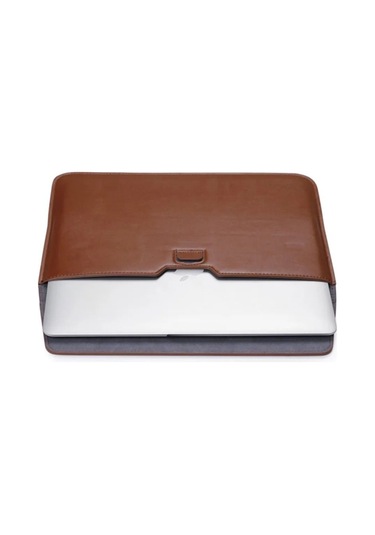 Macbook Uyumlu Pro 14 İnç M3 A2992 A2918 Uyumlu Deri Mıknatıslı Çanta Stantlı Şık Tasarım Kahverengi