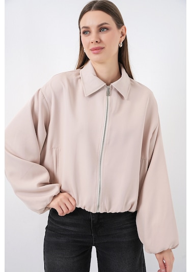 Bigdart Kadın Oversize Fermuarlı Ceket 0735 - Krem