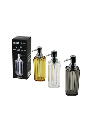 Uzun Kare Taban -sekizgen Gövde Şeffaf - Renkli Akrilik - Mika Kristal Sıvı Sabunluk 200ml Çok Renkli