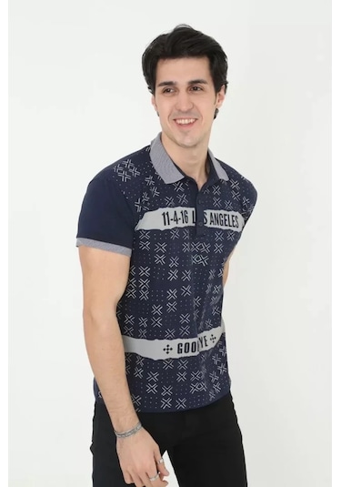 Erkek Yakalı Slim Fit Baskılı Tshirt Çok Renkli
