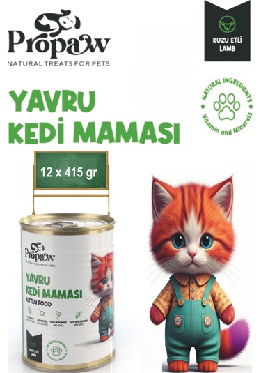 Propaw Kuzu Parça Etli Jöleli Premium Tahılsız Yavru Kedi Maması 12 x 415 G