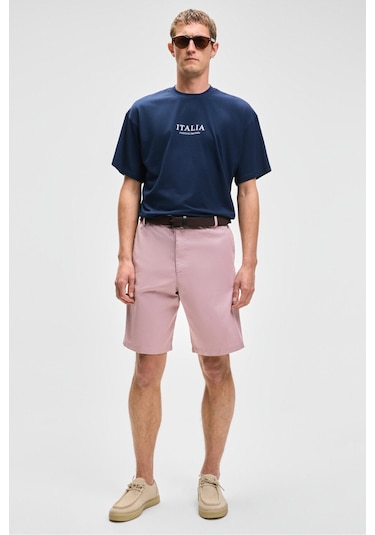 Grimelange TEEMO Erkek Yanları Cepli Fermuarlı Likralı Slim Fit Pembe Şort