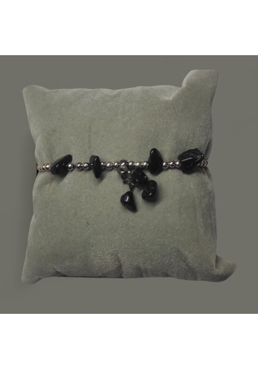 Oniks Taşı Halhal Doğal Taş Bileklik Hal Hal Ayarlanabilir İpli Siyah Taşlı Kristalize Kırık Taş Şifalı Halhal Bileklik Siyah