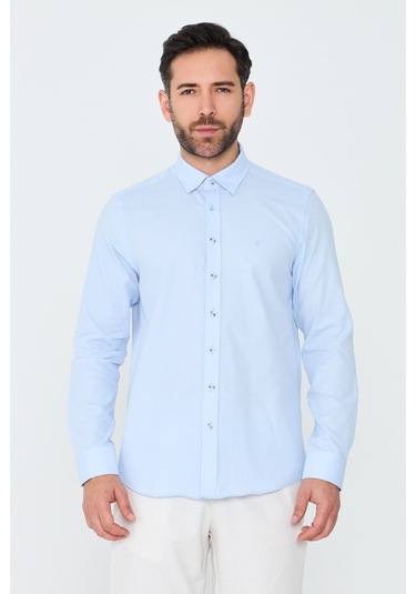 White Stone Mavi %100 Pamuk Regular Fit Erkek Uzun Kollu Gömlek MAVİ