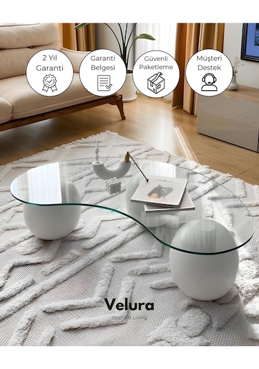 Modern Orta Sehpa & Küre Sehpa & Bohem Top Sehpa & Cam Sehpa Beyaz