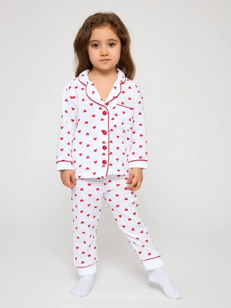 Baby Love Çocuk Pijama Takımı Kalp Desenli Pamuklu Kumaştan 343869216 Beyaz
