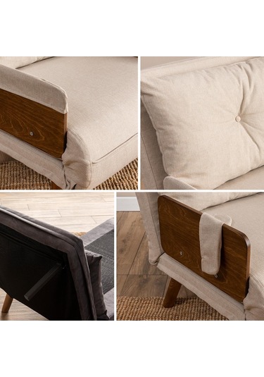 Pafu Cosmo Tekli Katlanır Yataklı Koltuk - Keten Krem Krem