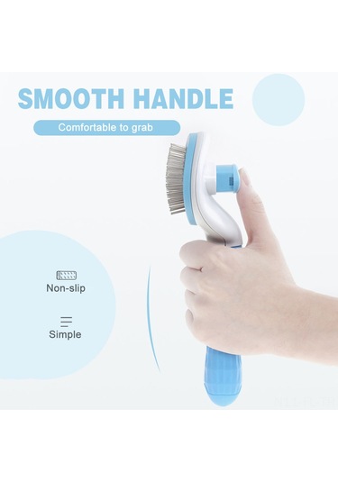 Lemestar Kedi Köpek Saç Tarayıcı - Tek Tuşla Tüy Temizleme - Kalın İğne - Mavi - Bakım & Güzellik Aracı