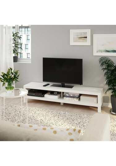 Tv Sehpası Lack 160 Cm Meridyendukkan 2 Raflı Tv Ünitesi, Televizyon Sehpası 160x35x36 Cm Beyaz Renk