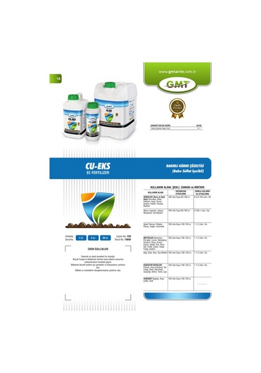 Gmt Cu Eks 5 Lt Bakırlı Gübre Çözeltisi - Sistemik Bakır