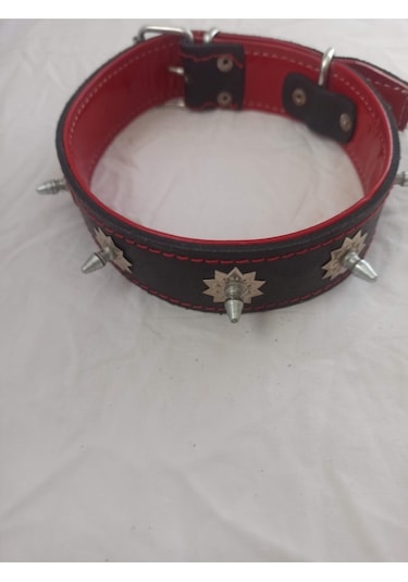 Kozaklı Deri Çivili Dikenli Süslü Köpek Tasması Kırmızı 65 x 4 CM
