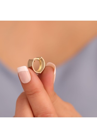 Nox Jewelry 925 Ayar Gümüş Halka Geniş Bant Huggies Küpe - E00266 Gold