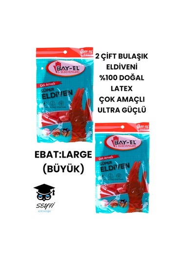 Bay-El %100 Doğal Latex Çok Amaçlı Ultra Güçlü Eldiven 2'li