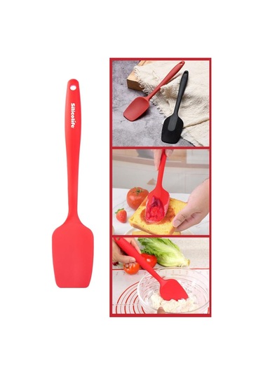 Silicolife Kaşık Spatula, Isıya Dayanıklı Yanmaz Yapışmaz Tek Parça Silikon Kaşık Spatula 27cm Kırmızı Kırmızı