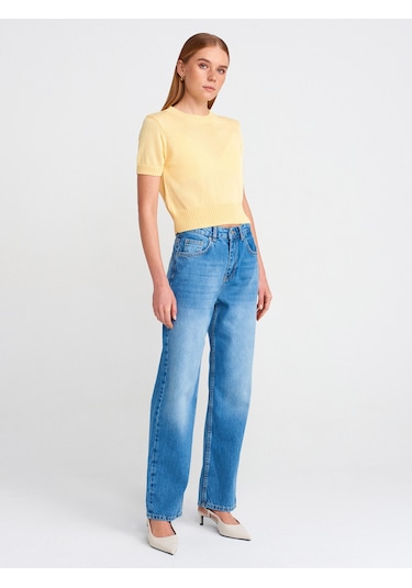 Dilvin 71780 Yeni Kesim Denim Mom Pantolon Mavi