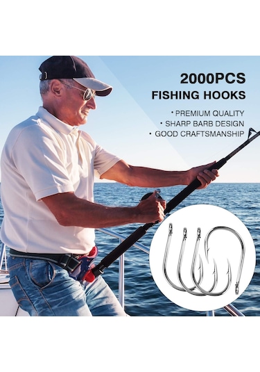 Valkyrie Paslanmaz Karbon Çelik Halkalı Olta İğne Seti 3-12 Numara Balık Kancası 2000 Adet Kutulu