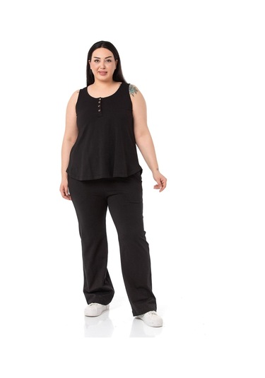 Büyük Beden Penye Siyah Eşofman Takımı-siyah Siyah