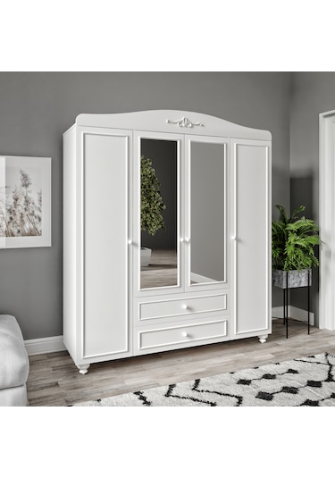 Romantic 4 Kapaklı, Raflı,çekmeceli,aynalı Dolap/gardırop %100mdf