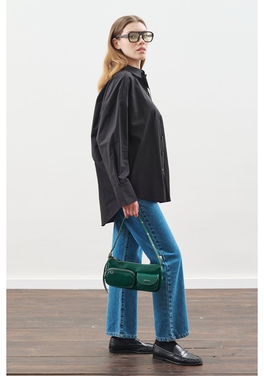 Tasarım Detaylı Oversıze Gömlek Siyah Siyah