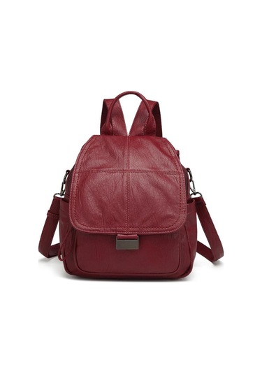 Yıkama Deri Sırt Askılı Kadın Çantası 21-k Barcelona 1908 Bordo