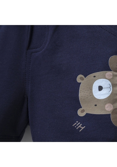 Overdo Kids 2ip Ayıcık Baskılı Beli Lastikli Unisex Şort Lacivert