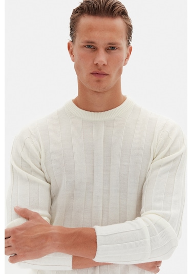 Twn Slim Fit Ekru Rib Örgü Kazak 3ec063302441m E01