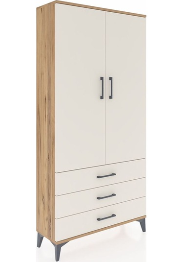 Arges Dolap Tek Raflı 3 Çekmeceli Tek Askılı 88x30x182 Çam-ay... Çam