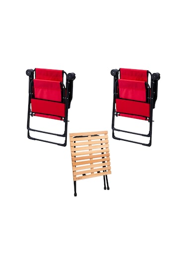2 Adet Katlanır Kamp Sandalyesi Ve Masa Seti - Rest - Kırmızı - 130 Kg Taşıma Çok Renkli