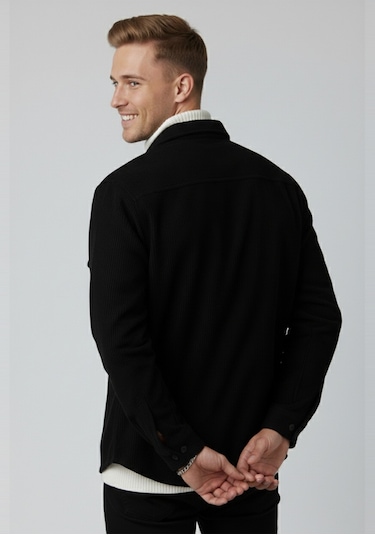 Deepsea Siyah Cepli Likralı Kadife Kumaş Rahat Kesim Erkek Gömlek Yumuşak Dokulu, Şık Tasarım Gömlek 2600759 Siyah