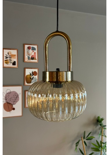 Mola Cam Bal Rengi Tekli Avize Eskitme Kilit Kafa Başlık Retro Sarkıt Lamba Salon Aydınlatma Bal