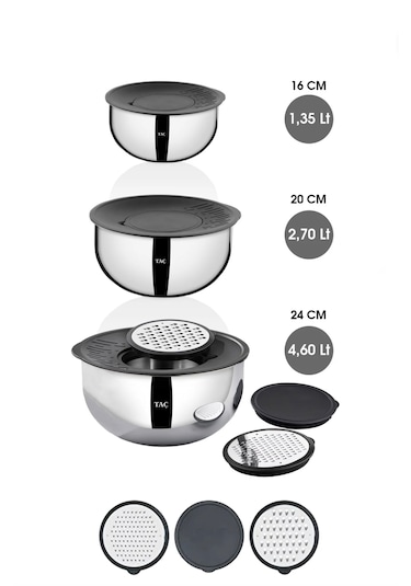 Taç Mixmaster 9 Parça Rendeli Karıştırma Ve Saklama Kabı Gümüş