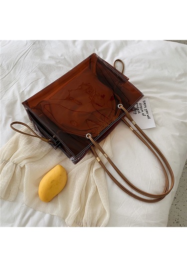 Moda Kadın Şeffaf Pvc Omuz Çantaları Jöle Şeker Rengi Büyük Kapasiteli El Çantası Tote Kahverengi