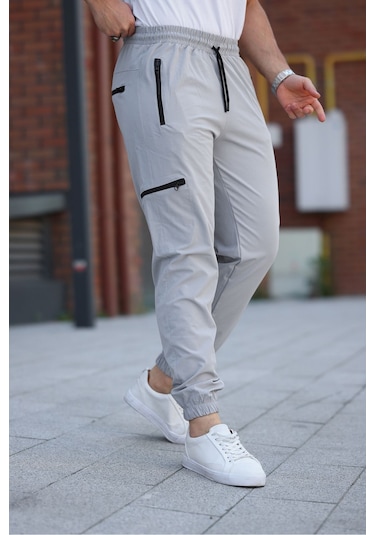 Erkek Açık Gri Eşofman Altı Kaliteli Paraşüt Kumaş Açık Gri