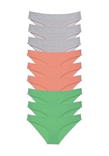 9 Adet Süper Eko Set Likralı Kadın Slip Külot Gri Pudra Yeşil Çok Renkli