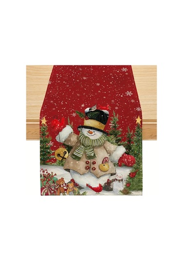 Suntek Dikdörtgen Masa Örtüsü Festival Mevsimlik Kış Kardan Adam